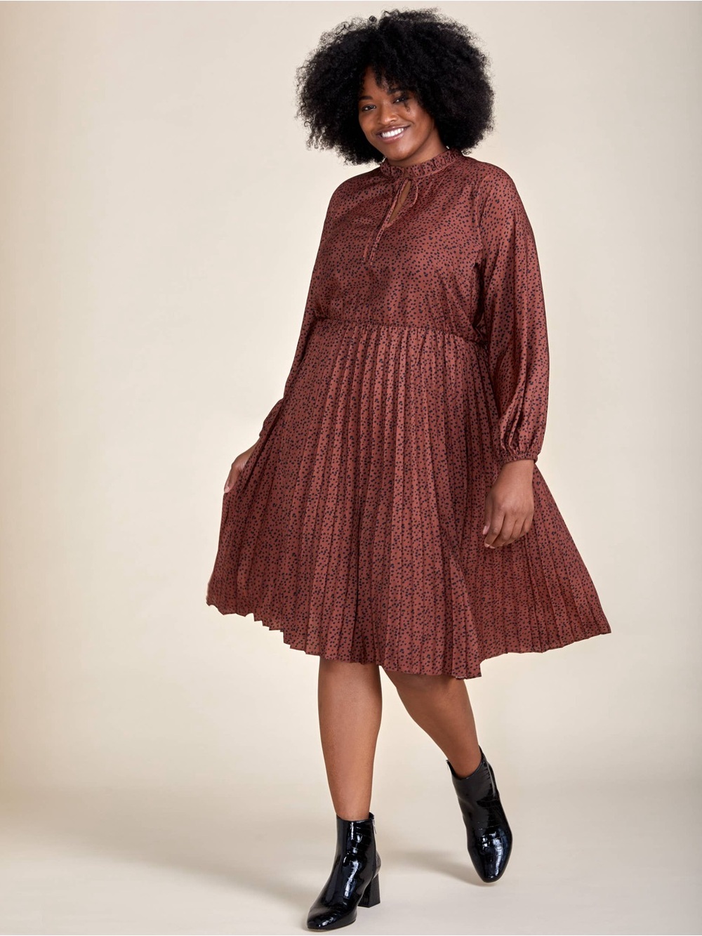 Eloquii Rust Brown Long Sleeve Pleated Midi Dress NWOT